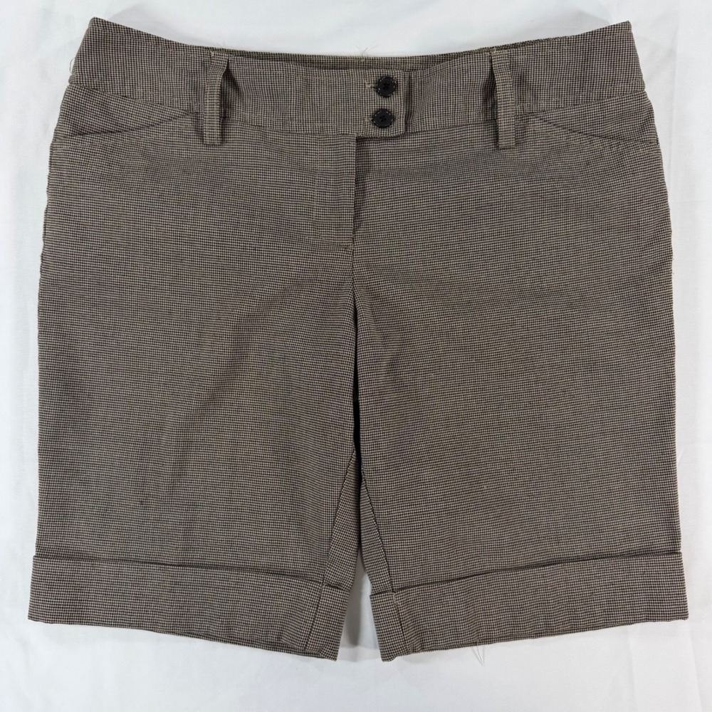 Starcity Micro Houndstooth Shorts Brown Cuffed Size 11 Stretch Preppy‎ Academia